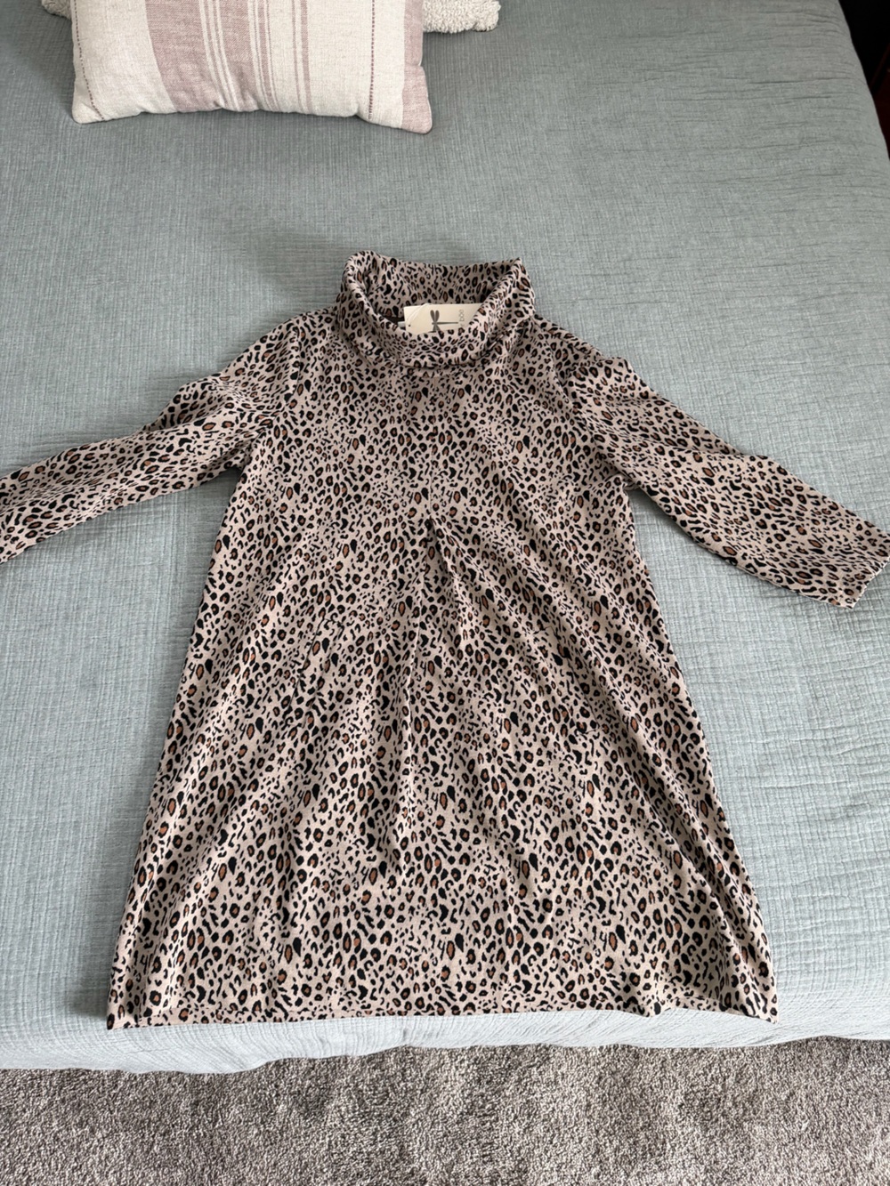 Tyler Boe Beige and Black Leopard Print Turtleneck Dress